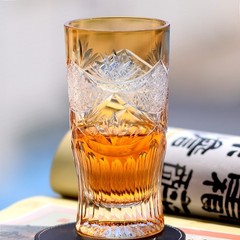 Orange Crystal 260ml Highball Glass Hand Cut Bohemian Style For Juice