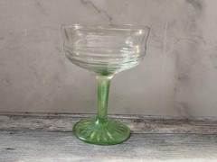 Vintage Green Stemmed Glass Goblet With Rippled Bowl 5″ Tall 3.5″ Diameter