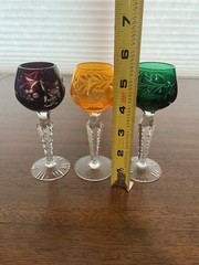 STUNNING SET(3) VTG Lausitzer Multicolored Cut To Clear Crystal Cordials 5.25″H