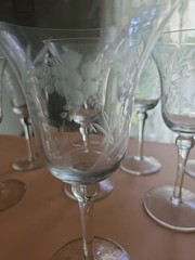 11 VTG Crystal Etched Wine Glasses Elegant Floral Design 2 Sizes
