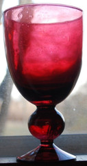 Vintage Set 5 WATER/WINE GOBLETS Hand Blown PLUM PURPLE SEEDED GLASS Ball Stem