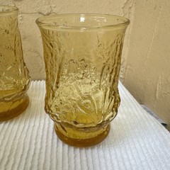 VTG Set Of 7 Anchor Hocking Rain Flower Amber Flat Tumbler Juice Glasses 6 Oz.