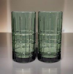 2 pc MCM Anchor Hocking Tartan Emerald Green Tumbler Glasses 16oz CottageCore
