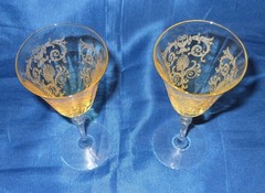 Vintage Fostoria Versailles Topaz 5-7/16″ Aperitif Glasses Set of 2 Etched RARE