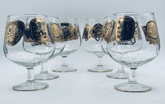 6 Vintage MCM brandy snifter glasses gold cognac barware advertising 5 Brewers