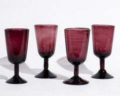 Vintage MCM Amethyst Wine Glasses Deep Purple Stemware Short Stem Set 4 Barware