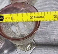 Indiana Daisy And Button Purple Fused Faded Glass Decatur 4 Stemed Glasses 4.5″