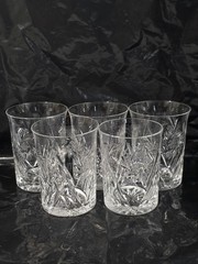 5 Vintage MCM Neman Glassworks Russian Cut Crystal Hot Tea Glasses Hand Cut 131