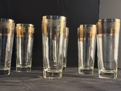 Vtg Dorothy Thorpe Silver Rim Tumblers Glasses w/ Flowers Design 14 oz Set of 6
