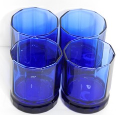 4 Vintage-Anchor Hocking-Essex Cobalt Blue-Double Old-Fashioned Octagon Tumblers