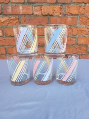 Libbey MCM/ Vintage 80’s Pastel Striped 10oz. Old Fashioned Glasses(1 Available)
