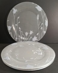 Arcoroc France Floral Frosted/Ice Blue Glass Dinner Plates 4 – 10 5/8”