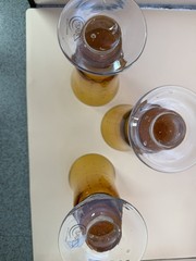 Zrike Amber Glass Pavilion Iced Tea Gobbler Bubble Pilsner Blown Glass Set of 3