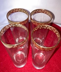 Set of 4 GOLD RIM Highball Glasses 6.5″ Vintage MCM Gold Band Excellent