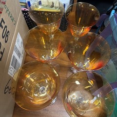 Set Of6 pier one 1 Gold/Amber Flaired Luster Wine Glosses 9″ High/RONA Slovakia
