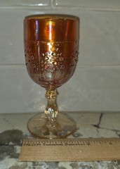 Vintage Fenton Marigold Carnival Glass Orange Tree Wine Goblet Art Glass