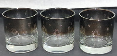 3 Vintage Dorothy Thorpe Low Ball Glasses Silver Atomic Starburst Lusterware