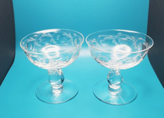 Heisey Glass Lariat Champagne/Tall Sherbet Glasses w/ Moonglo cutting- set of 2