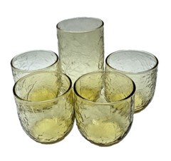 Vintage Anchor Hocking Sherwood Drinking Glasses Honey Gold Leaves Design