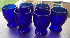 6 pc Vintage Fenton Cobalt/Royal Blue Glass 1933 Dot & Panel 9oz Tumblers 4-1/8″