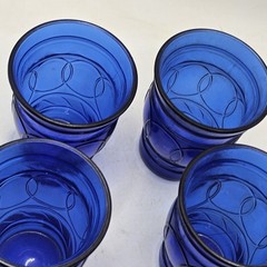 Cobalt Blue Glasses Maryland Glass Co. RING O RING Flat Juice Set Of 4 #7 Whisk