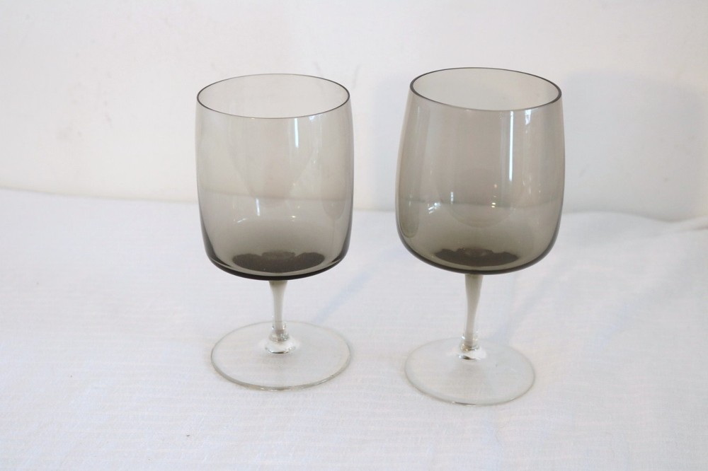 STEMWARE SMOKE GRAY GLASS BOWL CLEAR BASE WINE WATER GOBLETS 2 Sizes 1-Each