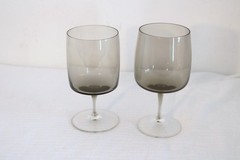 STEMWARE SMOKE GRAY GLASS BOWL CLEAR BASE WINE WATER GOBLETS 2 Sizes 1-Each