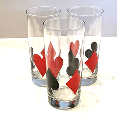 3 VTG Libbey Suits Cards Diamond, Club, Heart, Spade Barware Glasses Tumblers