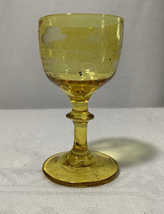 Antique c1800s Stemmed Amber Glass Grape Vine Etched Hand Blown Rare