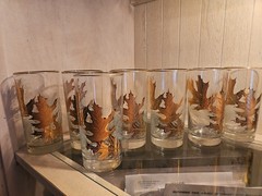 MCM Libbey Gold Leaf Embossed Oak Leaf Glasses Set Of 7