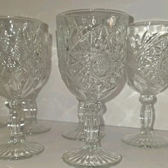 7 Libbey Hobstar Star of David Water Wine Goblets Stemware Glasses Heavy As is