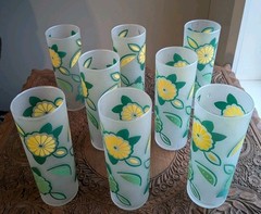 8 Vintage Federal Glass Frosted Highball Glasses Lemon Lime Kitshy Atomic Age