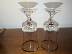 Pristine Pair Vtg. Fostoria Platinum Trim 5.75″ Goblets Misty Clear Claret Wine