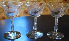 Vintage Set 3 ROCK SHARPE Liquor Cocktail Glasses ‘BLOSSOMS’ Stem 3007 Floral 5″