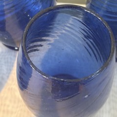 Vtg Handblown Empoli Art Glass Tumbler Cobalt Blue Optic Swirl Heavy 5.5″ T