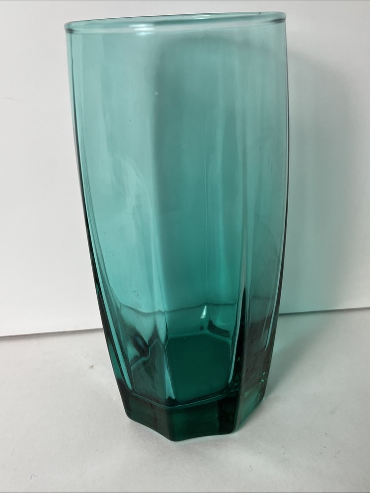 Vintage Cristar Rioja Electric Blue Teal Glass Tumbler 6” 16oz 8 Facets Aqua