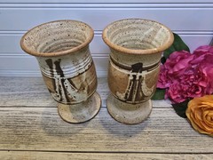 Vintage 1970’s Stoneware Goblets Set Of 2 Ceramic Handmade Hand Thrown