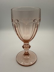 Libbey Duratuff Pink Glass Water Goblet Vintage Ribbed Panels Faceted Stem