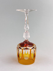 Nachtmann Antika Amber Panel Cut Crystal Knob Stem Hock Wine Glass 7 7/8»