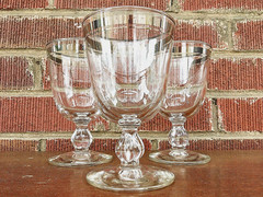 Vintage Libbey Moonmist Platinum Band Water Wedding Goblets MCM Ball Stem Set 4