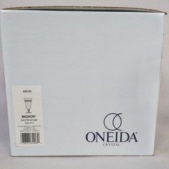 Vtg Oneida Crystal Mignon Iced Tea Glasses Clear Footed White Dot Border Set 4