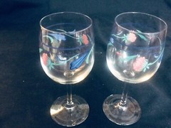 LENOX POPPIES ON BLUE SET OF 2 GLASS GOBLETS 10 OZS EX.CONDITION