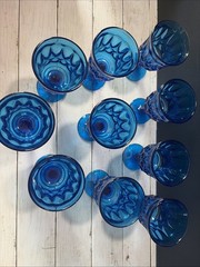 Set of 10 Vintage Noritake Perspective Cobalt Blue Water Wine Goblets 6 1/2 Inch