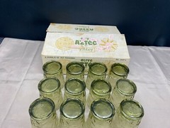 Set of 12 ~ Libbey «AZTEC» Olive Green ~ Old Fashioned Glass Tumblers ~ 8 oz.
