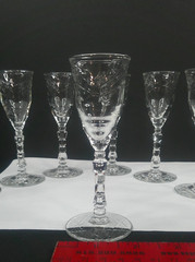 Libbey Rock Sharpe Crystal, # 3005, Cordials, Qty 9, USA, c1960’s, ExCd, MCM