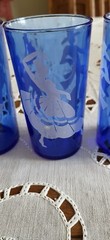 Vintage Hazel Atlas Cobalt Tumblers Glasses Spanish Flamenco Dancers Set 5 MCM