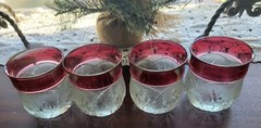 4 Indiana Glass Pebble Leaf 9oz Rocks Glasses Tumblers w/ Ruby Flashing ~ Rare