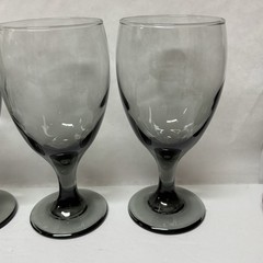 Vintage Set Of 4 Libbey Smoke Gray Glass Water Wine Iced Tea 16 Oz Goblets 7″