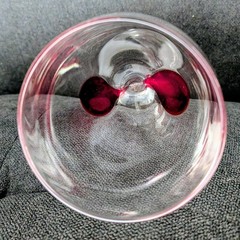 Pier 1 Hand Blown Wine Glasses Red Laced Ribbon Stem 9″ Set Of 4