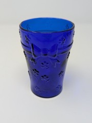 Set of 6 Vintage Cobalt Blue Glass Tumbler Bow and Flower Design Made in Italy
